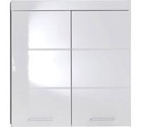 AmandaMandoBea Armoire murale de rangement pour salle de bain, 2 portes, blanc, blanc brillant.