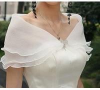 Amandaus Robe de mariée en organza Boléro Châle Châle en tulle 3 couches Nœud en dentelle Écharpe Cape Étole pour fête de mariage Cocktail Bal Soirée 91 x 26 cm