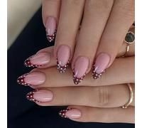 Amande French Tip White Dots Wine Red Base 24PCS Aspect Naturel ABS Confort Wear On Nail