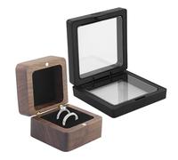 AMANDELIZABE Boîte à bagues de fiançailles avec double fente et 1 cadre flottant pour bijoux, boîte à bagues en bois personnalisée, boîte à bijoux en bois massif pour les fiançailles, le mariage