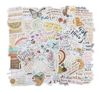 AMANDELIZABE Lot de 100 autocollants de la Bible et 10 autocollants bohèmes, imperméables, PVC, bohème, chrétien, charbon, textuel, bohémique, pour verre, plastique, métal et surfaces lisses