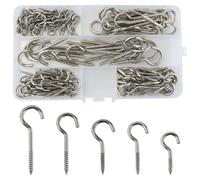 AMANDELIZABE Lot de 125 crochets à visser en acier inoxydable - Crochets de plafond avec filetage en bois - Crochets à visser en métal pour suspendre des plantes et des tasses à thé