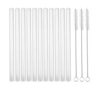 AMANDELIZABE Lot de 14 pailles en verre robustes, réutilisables et polyvalentes - 10mm x 150mm - Transparent - Lavables au lave-vaisselle - Inclus : 11 pailles + 3 brosses de nettoyage