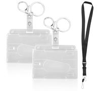 AMANDELIZABE Lot de 2 étuis transparents pour cartes d'identité avec porte-clés, porte-badge, porte-cartes de crédit