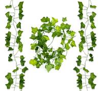 AMANDELIZABE Lot de 2 guirlandes de lierre artificiel à suspendre pour mariage, cuisine, bureau, jardin, balcon, chambre à coucher, décoration murale