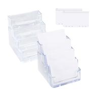 AMANDELIZABE Lot De 2 Porte-Cartes De Visite en Acrylique Transparent avec 4 Compartiments Pour Cartes De Visite, avec 2 Pochettes Transparentes Pour Feuilles Volantes A6