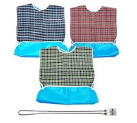 AMANDELIZABE Lot de 3 bavoirs lavables pour adultes avec 1 pince à serviette en PU Noir, pour personnes âgées, rouge, vert, bleu, bleu, L