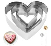 AMANDELIZABE Lot de 3 moules à gâteau en forme de cœur - En acier inoxydable - Pour décoration de gâteau - Avec 3 boules dorées et 3 boules argentées