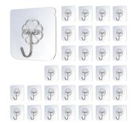 AMANDELIZABE Lot de 32 crochets autocollants transparents - Crochets adhésifs extra solides, grande capacité de charge - Crochets adhésifs rotatifs à 180 ° pour plafond ou mur, discrets, idéaux pour