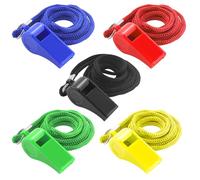 AMANDELIZABE Lot de 5 sifflets de Sport avec Cordon Tour de Cou - Sifflet en Plastique - Sifflet d'arbitre - Sifflet pour entraîneurs, arbitres, Enseignants, urgences
