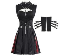 Amane Costume de cosplay Noir Gothique Lolita Robe Ensemble Anime Cosplay | Tenue de cosplay avec personnage d'anime pour femme, perruque amane, avec chauffe-bras, Halloween, carnaval, fête costumée