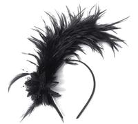 amangul Bandeau à plumes vintage des années 1920 pour femmes et filles - Pour fêtes costumées des années 20, spectacles sur scène, bandeau en tissu doux (noir avec fleurs)