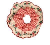 amangul Bandeaux et bracelets élastiques brodés pour femmes - Accessoires pour cheveux - Grands chouchous (treillis rouge)