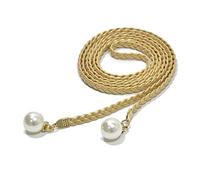amangul Ceinture de taille, décorations délicates de perles, ceinture élastique tressée pour femme, ceinture fine, nœud coloré, vintage, bohème, doré, Length: About 130Cm