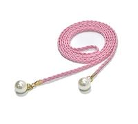 amangul Ceinture de taille, décorations délicates de perles, ceinture élastique tressée pour femme, ceinture fine, nœud coloré, vintage, bohème, rose, Length: About 130Cm