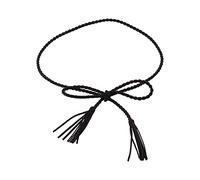 amangul Ceinture de taille, délicate franges décoratives, ceinture réglable, ceinture tressée fine, nœud coloré, corde de taille bohème, Noir , Length: About 160Cm