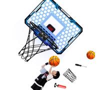 amangul Cerceaux de basket-ball d'intérieur pliables pour Noël, anniversaire, éclairage LED, support mural, ensemble complet stable en métal pour intérieur