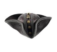amangul Chapeau de pirate en cuir synthétique marron pour homme et femme - Chapeau de pirate tricorne pour LARP Cosplay Accessoires de costume (noir)