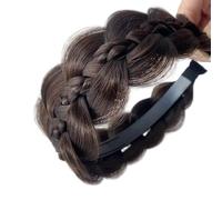 amangul Élégant bandeau tressé en arête de poisson pour une coiffure sans effort et des perruques confortables en fibre synthétique assortie (marron foncé)