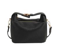 amangul Élégant sac à main en cuir PU côtelé plissé de couleur unie avec poignée sur le dessus et fermeture éclair pour femme Sac à bandoulière en cuir PU, Noir , One Size