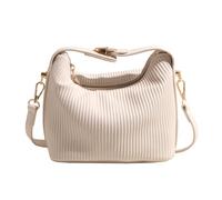 amangul Élégant sac à main en cuir PU côtelé plissé de couleur unie avec poignée sur le dessus et fermeture éclair pour femme Sac à bandoulière en cuir PU, beige, One Size