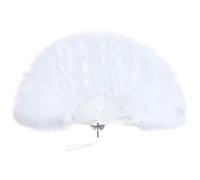 amangul Éventail pliable à plumes de style rétro pour costumes, danse, fêtes et événements (blanc)