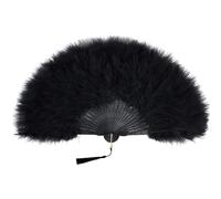 amangul Éventail pliable à plumes de style rétro pour costumes, danse, vacances et événements (tout noir)
