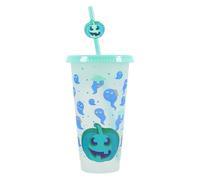 amangul Halloween 710ML Vaisselle surprise à changement de couleur avec couvercle étanche et paille Activé à froid Cadeau d'Halloween
