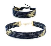 amangul Lot de 2 bracelets élégants en denim tissé à la main avec étoiles réglables - Accessoire pour un usage quotidien ou l'amitié, Length:Approx.16.5-25cm/6.49-9.84inches Width: App, Denim