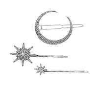 amangul Lot de 3 pinces à cheveux en métal scintillantes en forme d'étoile et de lune avec strass pour fête de mariage pour femmes et filles (costume argenté antique)