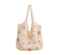 amangul Sac à main en maille creuse pour femme - Sac à main tendance en tricot - Grande capacité sous les bras - Plage - Pour voyage - Sac à main en tricot - Grande capacité - Aisselle de plage, blanc