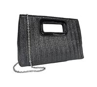 amangul Sac à main en paille avec poignée supérieure pour femme, sac à bandoulière d'été, sac à main, sac à main tissé, sac à main de soirée, sac à main pour femme, Noir , One Size