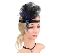 amangul Serre-tête à plumes style années 1920 pour bal de fin d'année, événement spécial, mariage, fiançailles, nuit (bleu)