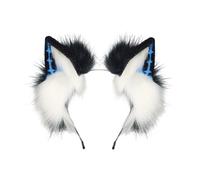 amangul Serre-tête punk avec oreilles de loup en peluche douce - Accessoire de jeu de rôle pour les années 2000 - Bleu