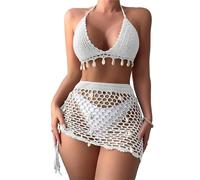 amangul Tenues deux pièces pour femme, bikini, maillots de bain, cache-maillot de bain, haut en crochet ajouré, jupe à cordon de serrage latéral, ensemble de cache-maillot de plage pour femme
