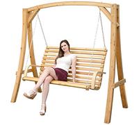 AMANKA Balancelle de Jardin en Bois de Mélèze - 3 Places - avec Canapé et Support Robuste pour Accrochage - Siège Familial Suspendu - Structure Stable de Relaxation et Détente pour Terrasse