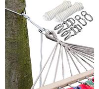 AMANKA Ensemble d'Accrochage Hamac pour Arbres - 6 m - Kit Complet d'Installation Extérieur - Poids Maximum 160 kg - Accessoire de Fixation Cordes Anneaux Métalliques et Crochets - Utilisation Facile