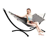 AMANKA Hamac 190x80 avec Support Acier 120kg - Structure 300cm sur Pied pour Jardin Interieur Exterieur - Lit Suspendu Stable avec Toile Confortable Relaxation - Installation Facile