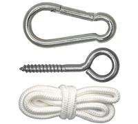 AMANKA Kit de Fixation pour Fauteuil Suspendu Kit pour accrocher Chaise hamac balancelle à pendre Métal Robuste INCL Corde Mousqueton Vis à Anneau Poids Max supporté 160 kg