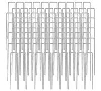 AMANKA Set 100 Piquets en Acier galvanisé Ø3,2mm 150x30mm ancrage au Sol pour bâches Filets de Jardinage en U Anguleux