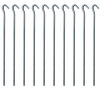 AMANKA Set de 10 Piquets en Acier galvanisé 250x4mm Sardines en métal léger avec Crochet pour tentes de Camping argenté
