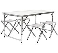 AMANKA Table Camping Pliable avec 4 Tabourets Pliants - Format Mallette - 120 x 60 x 70 cm - Réglable Hauteur - Ensemble Mobiliers Exterieur Portable - Accessoire Voyage Jardin - Montage Facile