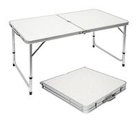 Table de camping 120x60cm en Aluminium Gris clair Hauteur réglable Format mallette