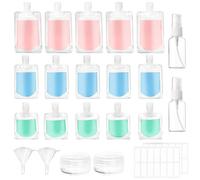 AMANMAN 23 Pièces Pochettes de Voyage Vides Rechargeables 100/50/30ml Bouteilles de Voyage Cosmetique Étanches Sac d'emballage de Maquillage avec Entonnoir Étiquette pour Lotion Shampoing Fluide