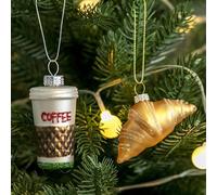 Amanman Lot de 2 décorations de Noël en verre soufflé à motif croissant et café