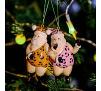 Amanman Lot de 2 décorations de Père Noël amusantes - Motif léopard - Décorations de Père Noël en verre soufflé pour sapin de Noël