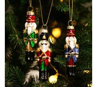 Amanman Lot de 3 décorations de Noël en verre soufflé à la main Motif soldats peints à la main (vert, rouge, bleu)