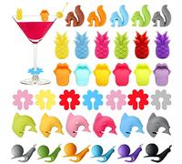 AMANMAN Marqueurs de Verre à Vin en Silicone 36 Pièces Marque Verre Réutilisables Bière Marqueurs de Boisson Marqueurs de Tasse Colorés Identificateurs de Verre pour Fêtes Bar Party Dîner (6 Modèles)