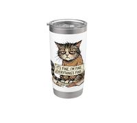 Amant des chats drôle sarcastique introverti humour Totally Fine Mood Gobelet isotherme en acier inoxydable double paroi