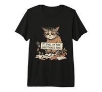 Amant des Chats drôle Sarcastique introverti Humour Totally Fine Mood T-Shirt Haut de Gamme